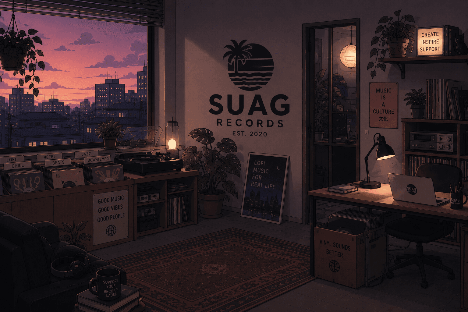 SUAG Records lofi studio at sunset